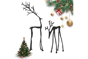 GENERIC Black Reindeer Christmas Decor, Metal Reindeer Statues, Black Finish European-Style Modern Reindeers Christmas Tabletop Decoration for Mantel Living Room Bedroom Home Decor (A+B)