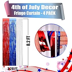 4 Pack Red Blue White Foil Fringe Curtain