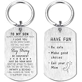 DEGASKEN Son Gifts, Boys Keychain, Grad Birthday Gifts for Son, Have Fun Be Safe Make Good Choice Call Your Mom Dad Key Chain