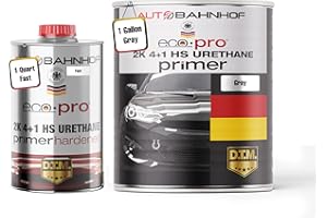 AUTOBAHNHOF Eco Pro 2K 4:1 HS Urethane Primer Gray & Fast Hardener Kit – High Build, Rapid Curing, Auto Body & Industrial Refinishing – 1 Gallon Primer + 1 Quart Hardener