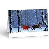 Stonehouse Collection Boxed Christmas Cards - 12 Holiday Sleigh Cards & Envelopes - Forest Holiday Sleigh - USA Made