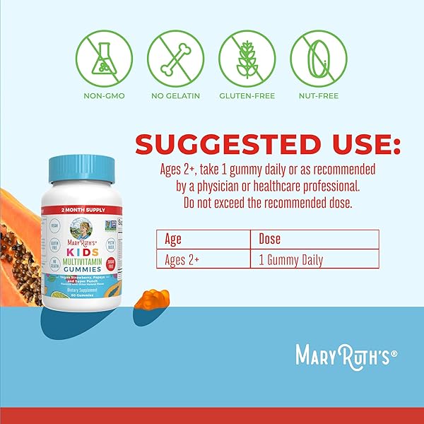 MARYRUTH ORGANICS KIDS VITAMINS | MULTI | SUGAR FREE | 2 MONTH SUPPLY | KIDS MULTIVITAMIN GUMMIES FOR AGES 2+ | MULTIVITAMIN FOR KIDS | VITAMINS FOR KIDS | VEGAN | ONLY 1 GUMMY A DAY | 60 COUNT |