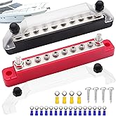 Aienxn Barra de autobús de 12 V marina 2 x 1/4 pulgadas (M6), 8 tornillos de terminal M4 (#8), bloque de distribución de ener