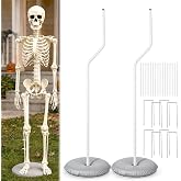 2 Set Halloween Skeleton Stand for 5.4 ft Skeletons, Metal Support Holder | Includes 2 Metal Stands,2 Water Bags,8 Ground Stakes & 20 Zip Ties for Halloween Skeleton Yard Display; Skeleton Not Included