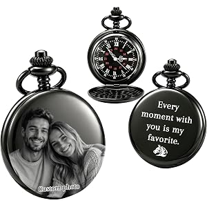 ZFN Personalized Custom Mens Pocket Watches Engraved Pocket Watch Engraved Commemorative Dates Text Photo Gift for Son Husban