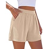 PRETTYGARDEN Flowy Summer Shorts for Women High Waisted Wide Leg Knitted Wide Leg Soft Pajama Shorts Women Vacation Outfits