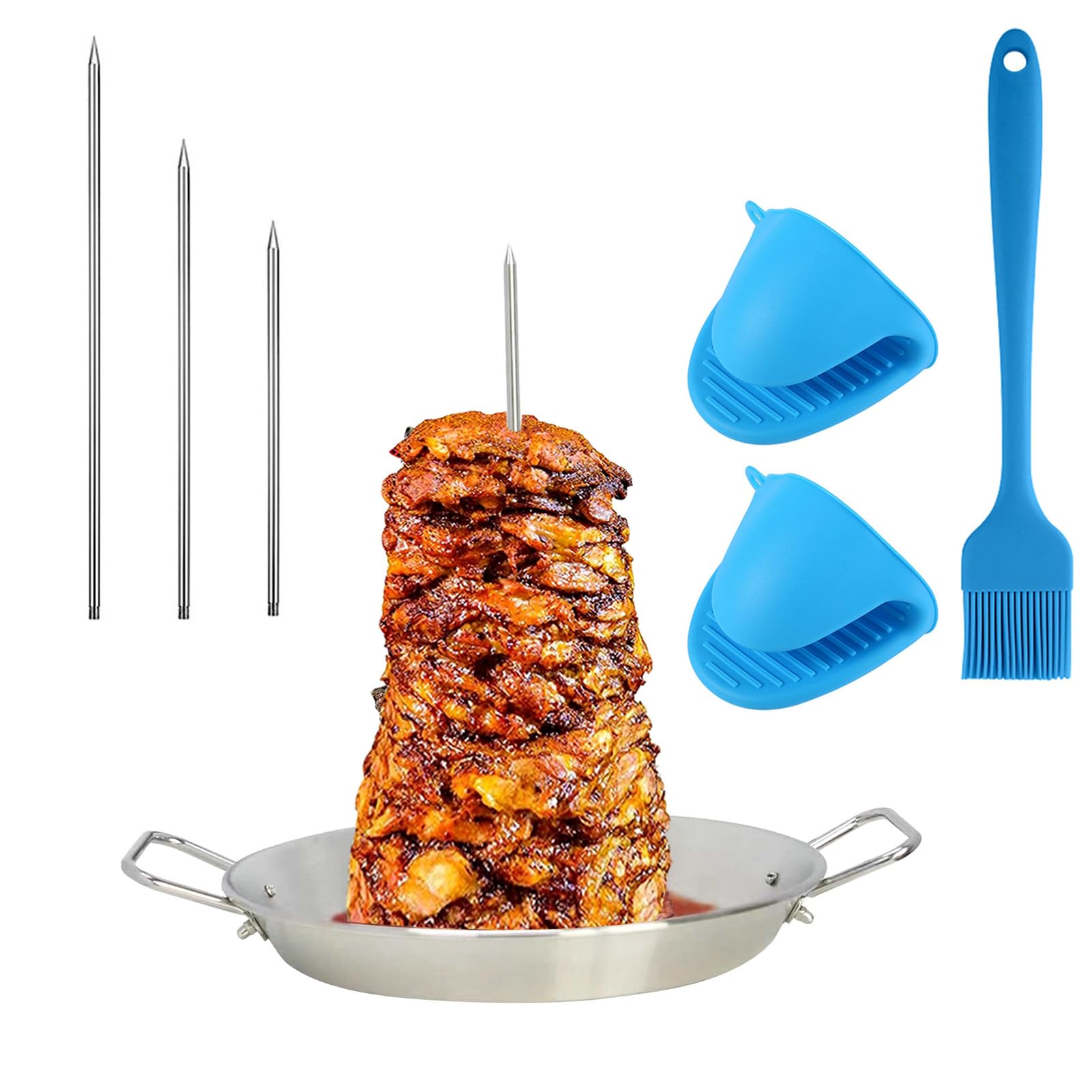 Photo 1 of Al Pastor Skewer for Grill, Stainless Steel Vertical Skewer, Brazilian Vertical Stand Skewer for Tacos Al Pastor, Shawarma, Kebabs with 3 Removable Spikes (8”,10" and 12”) for Smoker, Kamado Grill