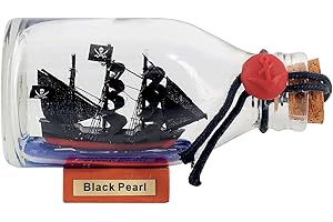 NAUTIMALL 5inch Black Pearl Caribbean Pirate Ship in a Bottle Glass Ornament Table top Nautical Home Decoration for Son (Black Pearl 5“)