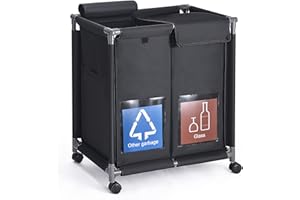 110L Recycle Bins with Lid,2 Cover Top Compartments with Wheels,2 Front Transparent Display Pockets Large Capacity Perfect fo