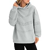 Fisoew Womens Oversized Hoodies Fall Long Sleeve Sweatshirts Casual Loose Lace Y2K Cute Pullover Tops Grey