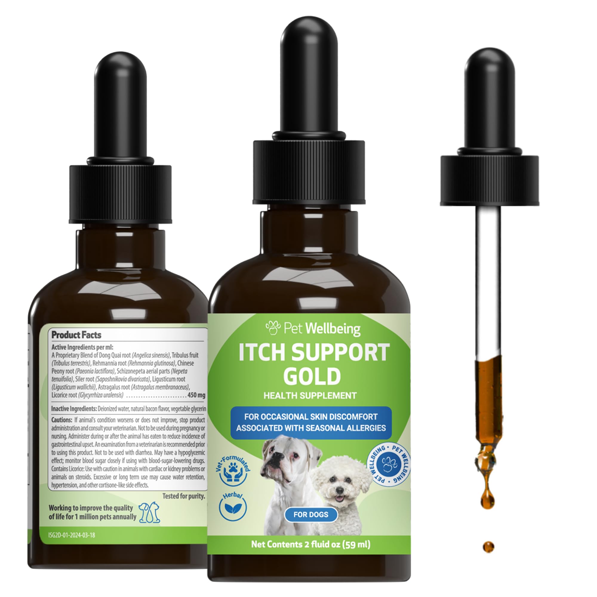 Pet Wellbeing Itch Support Gold for Dogs - Occasional Itching, Scratching, and Hot Spots, Environmental and Seasonal Allergies, Dong Quai - Veterinarian-Formulated Herbal Supplement 2 oz (59 ml)