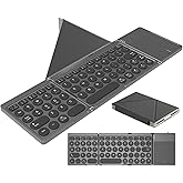 Foldable Bluetooth Keyboard Portable Wireless Keyboard with PU Leather Cover Touchpad, Pocket-Sized Travel Keyboards for iPad Tablet Laptop iOS Android Smartphone PC Windows