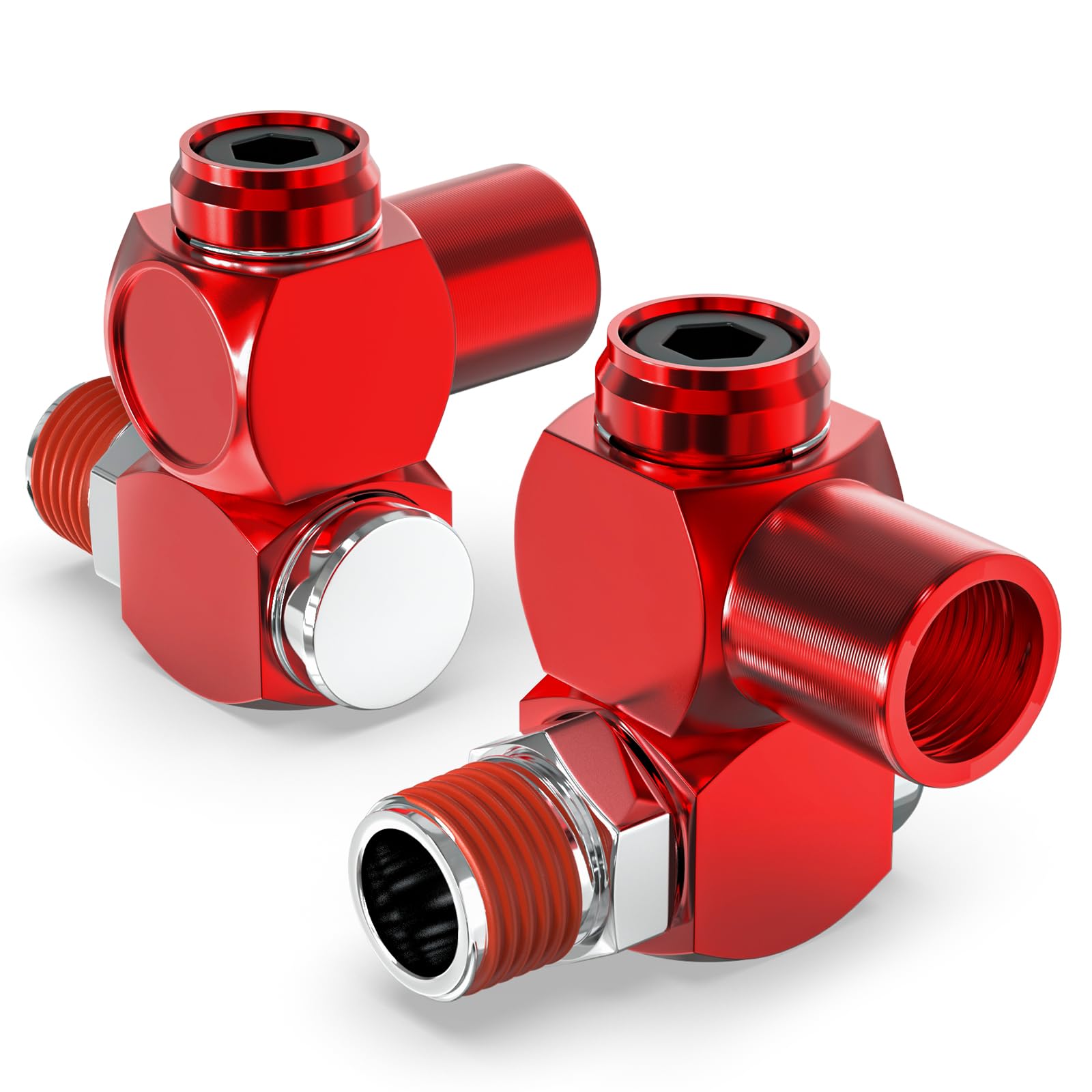 ERGAOBOY 2 PCS Red 1/4" BSP Swivel Fitting Air Tool, 360 Degree Swivel Air Hose Connector Industrial Portable Pneumatic Adapter