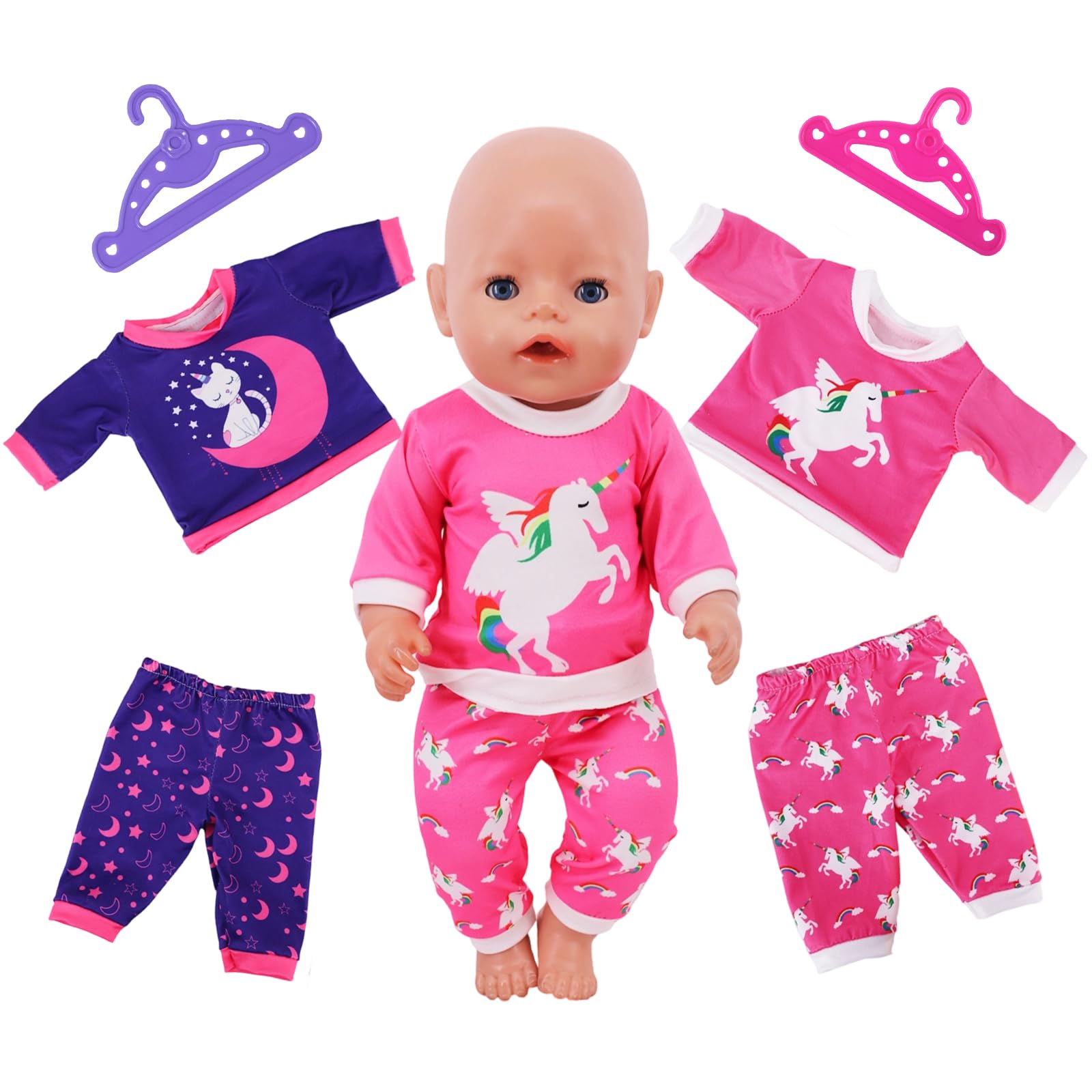 Baby Dolls Clothes for 14-18 Inch Doll, Pink Pony Top & Pants, Kitten Top & Pants, 2 Hangers, Cute Animal Theme Doll Clothes for 35-45cm Boy Girl Doll, for Kids Birthday Gift