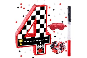 RUISUER 16 Inch Number 4 Race Car Pinata with 16 Inch Piñata Stick Blindfold Confetti for Boy Girl Kids 4th Birthday Party Decorations(4th)