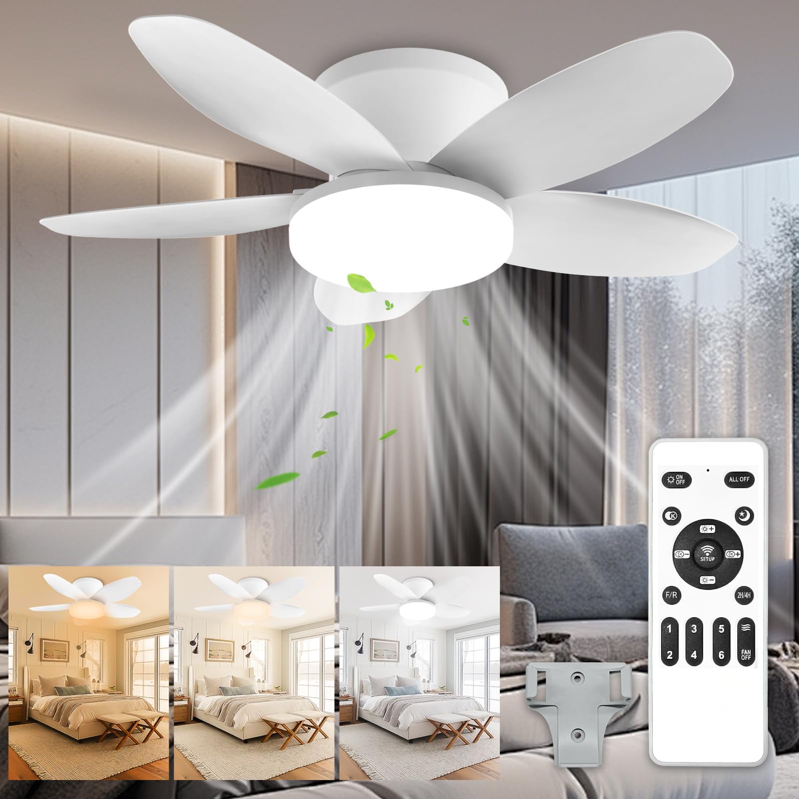 Yoobao Modern Ceiling Fans with Lights and