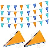 Yamiuo 100 Ft Pennant Banner Flag, 60 Pcs String Hanging DIY Bunting Flags for Wedding, Birthday, Outdoor & Indoor Decorations (Orange Blue Dark Blue, 11x7 Inch, 2 Pack)