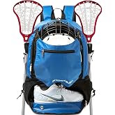 Kioqiear Lacrosse Bag - Large Sports Backpack for Lacrosse Equipment - Two Stick Holders and Separate Cleats Shoe Compartment