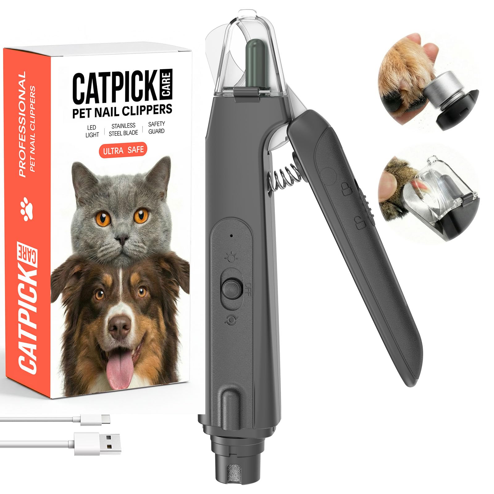 Photo 1 of 2-in-1 Dog & Cat Nail Clipper with Grinder - Dual Highlight LED Reduce Over-Trimming, Long Battery Cordless USB-C Rechargeable, Safety Lock & Catcher Cap, Quiet Home Grooming for Small Large Pets