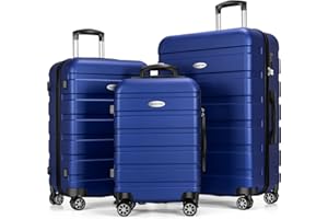 YEMENREN Luggage Sets Hardside Lightweight Suitcase with Spinner Wheels TSA Lock, 3-Piece Set (20/24/28), Navy Blue
