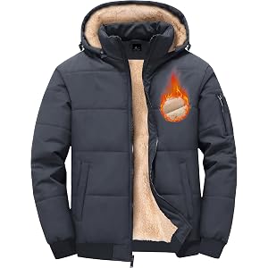 GEEK LIGHTING Men's Winter Jackets Waterproof Windproof Sherpa Lined Insulated Hooded Puffer Jacket Padded Coats