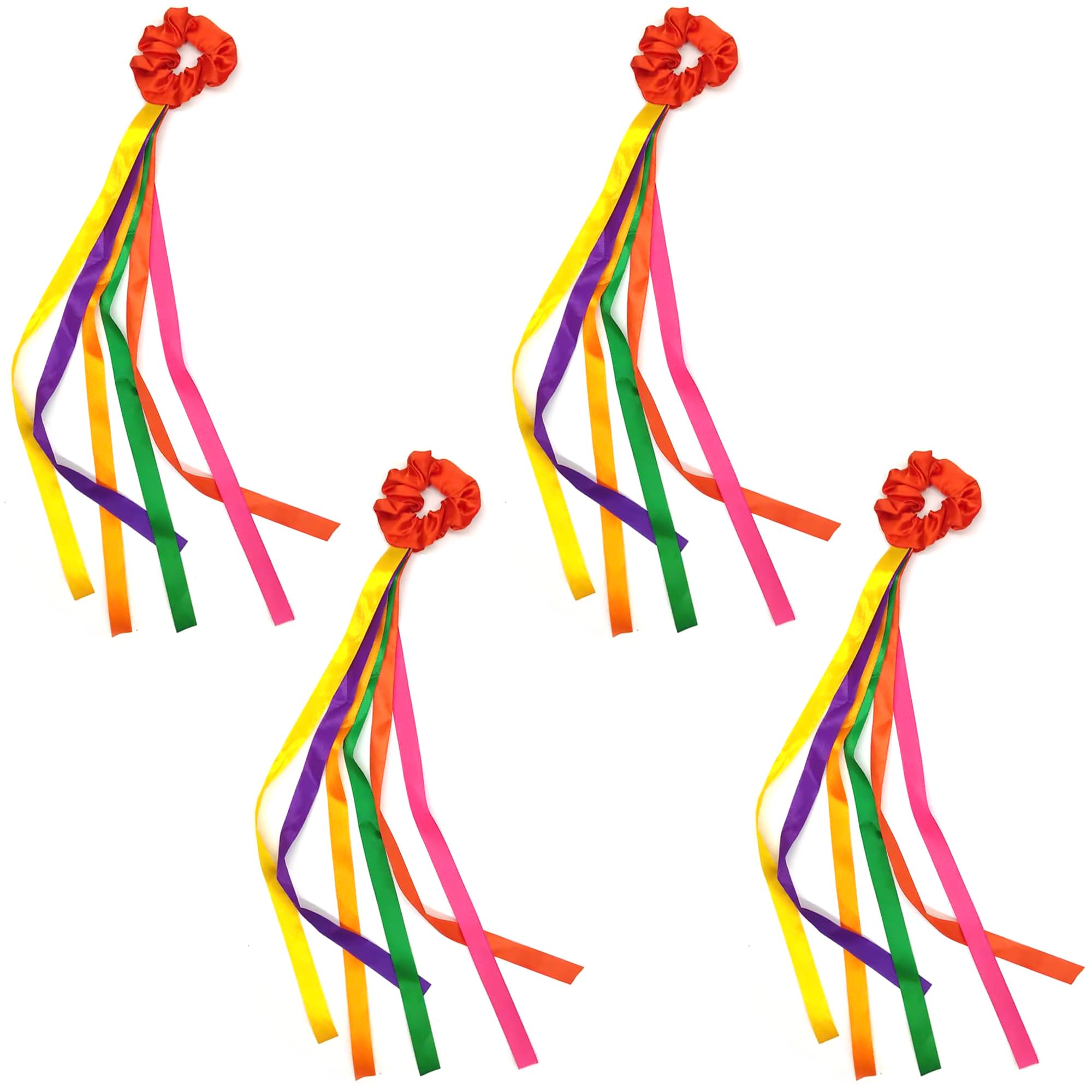 Niuhong Pack of 4 Rainbow Bands Colourful Dance Streamers Rainbow Band Dance Bands Gymnastics Band Coloured with Wrist Hair Ring for Gymnastics Dancing Juggling Party Activities Gift Girls