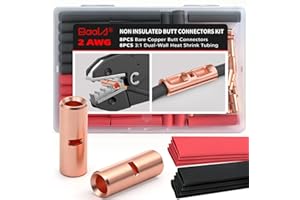 BAALA 8 PCS 2 Gauge Non-Insulated Butt Connectors Kit Bare Copper, 8PCS Seamless Barrel Crimp Butt Splice Connector Wire Conn