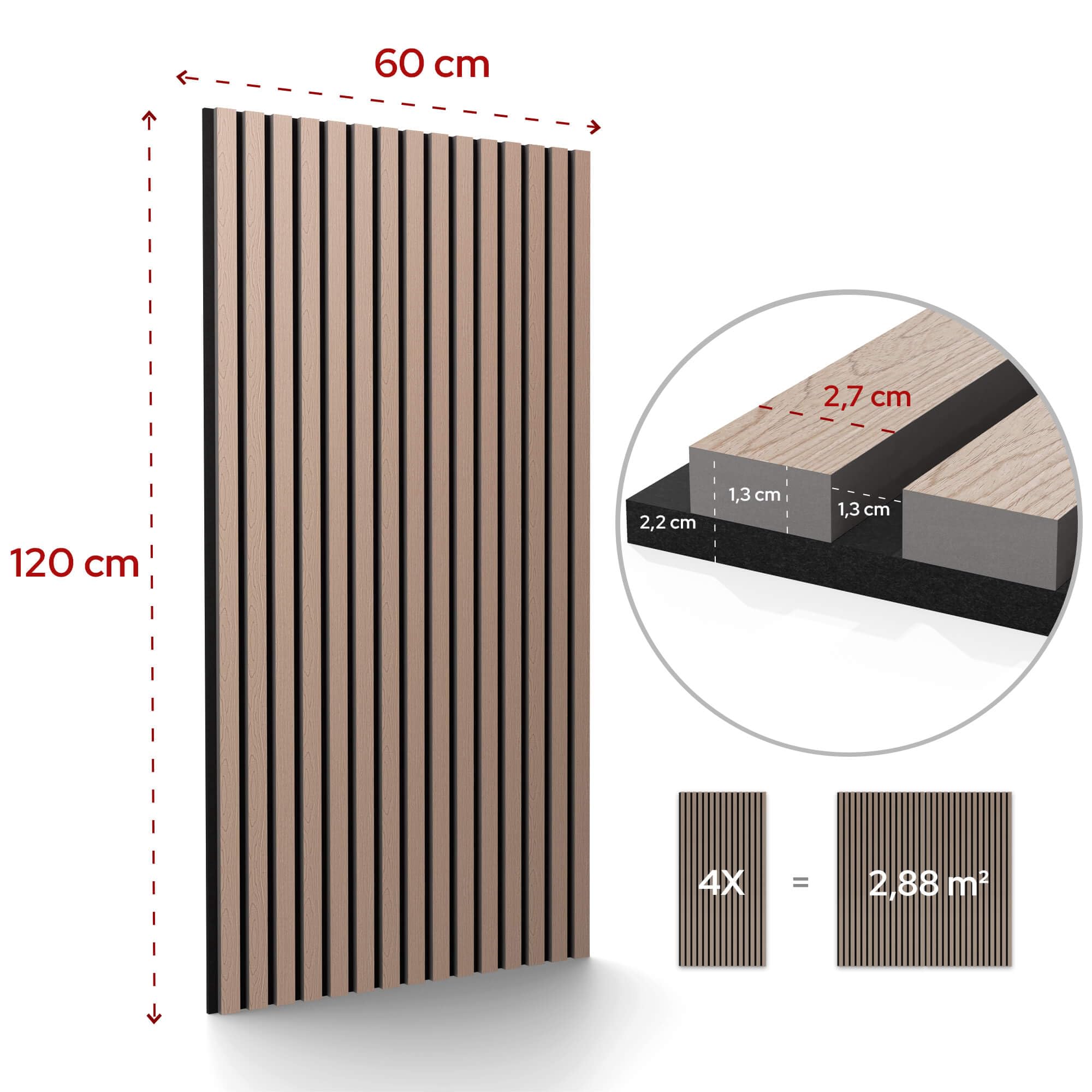 Arebos Akustikpaneele 120x60 cm | Lamellenwand in Holzoptik für Wand & Decke | modernes Wandpaneel mit hoher Schallabsorption | einfache Montage & zuschneidbar | 4er Set für stilvolle Raumakustik 9
