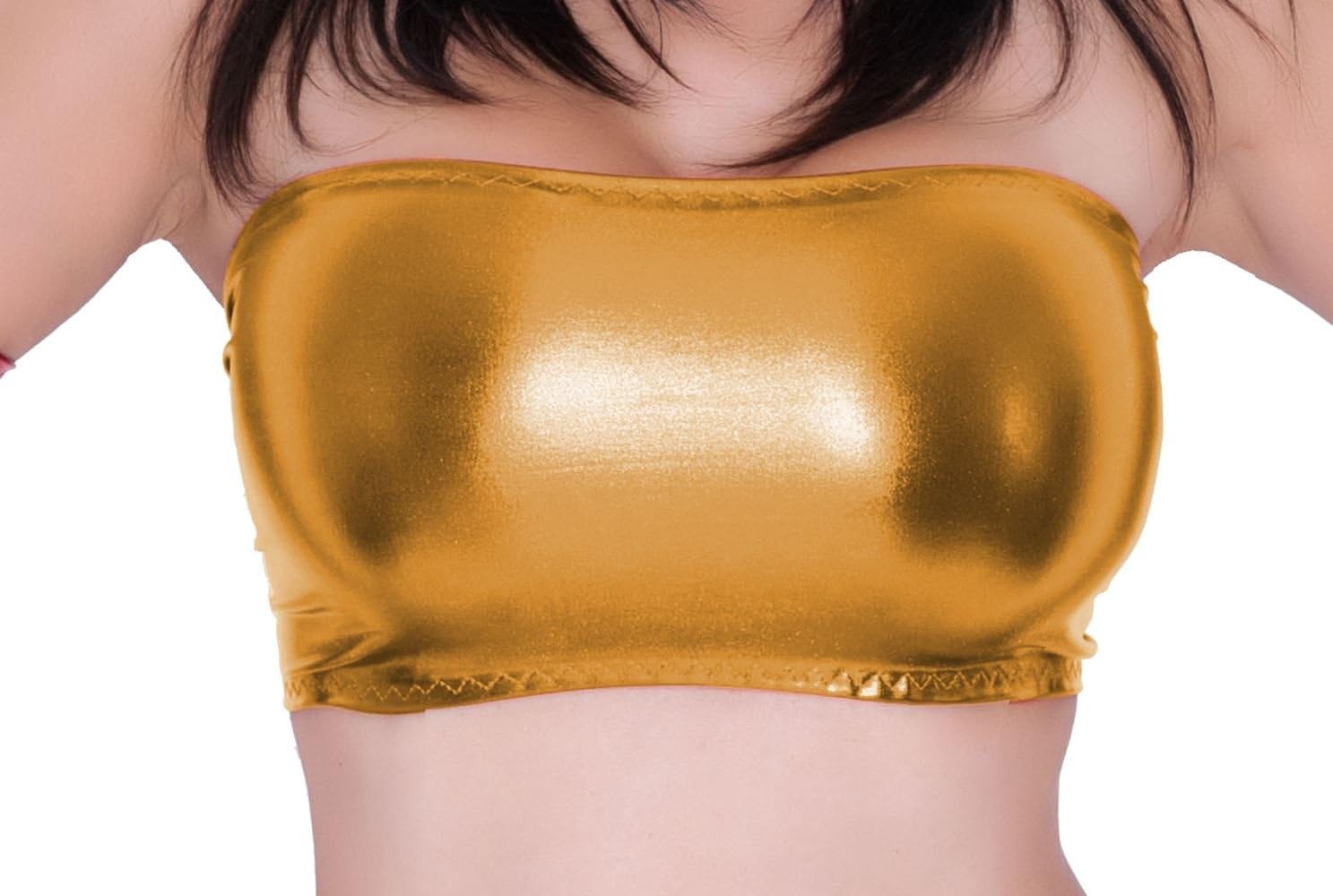 Womens Ladies New Shiny Stretch Wet Look Lycra Strapless Bandeau Party Club Wear Boob Tube Top