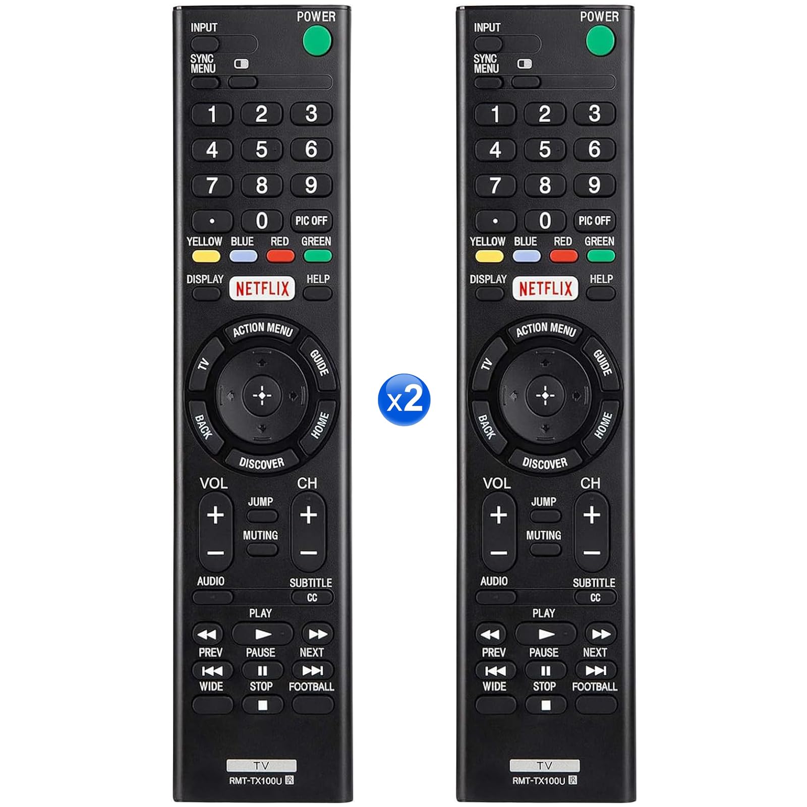 Pack of 2】 RMT-TX100U Universal Remote Control for Sony TV Remote