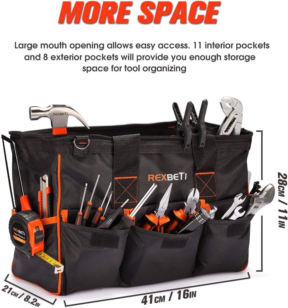 REXBETI 169-Piece Premium Tool Kit with 16 inch Tool Bag, Steel Home Repairing Tool Set, Large Mouth Opening Tool Bag with 19 Pockets - - 