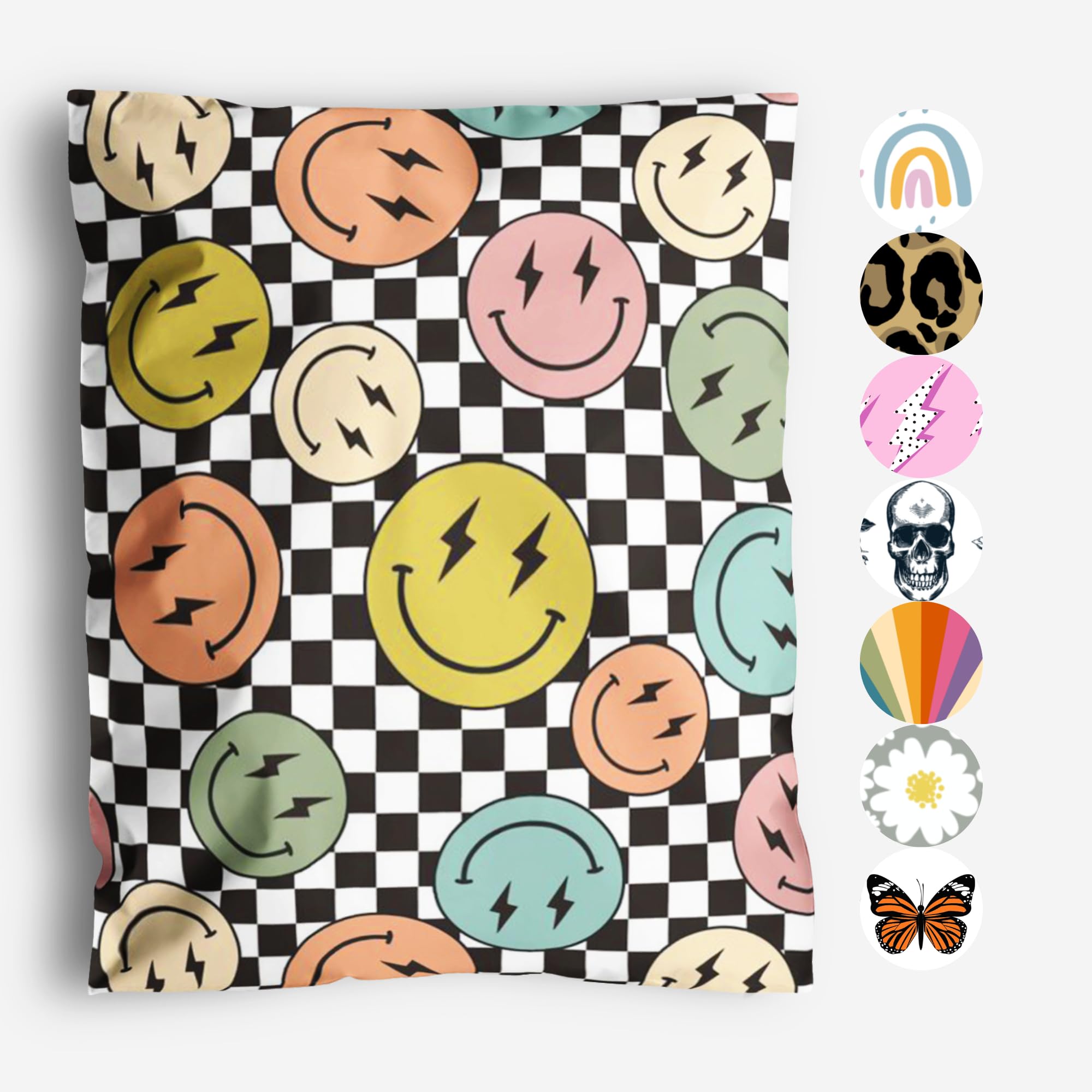 14x19 Poly Mailers – Smiles Checkerboard – Waterproof, Tear-Resistant Shipping Bags with Adhesive Seal – 100 Pack – Package Mint Image