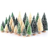 30Pcs Mini Christmas Trees - Artificial Christmas Tree Bottle Brush Trees with 5 Sizes, Snow Trees with Wooden Base for Chris