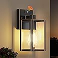 Gold Dusk to Dawn Porch Lights Fixtures, Outdoor Lights for House, Outdoor Wall Lights Exterior, Waterproof Wall Sconce Lamp, Wall Lantern, Anti Rust Coach Lights for Doorway (Black with Gold Rim)