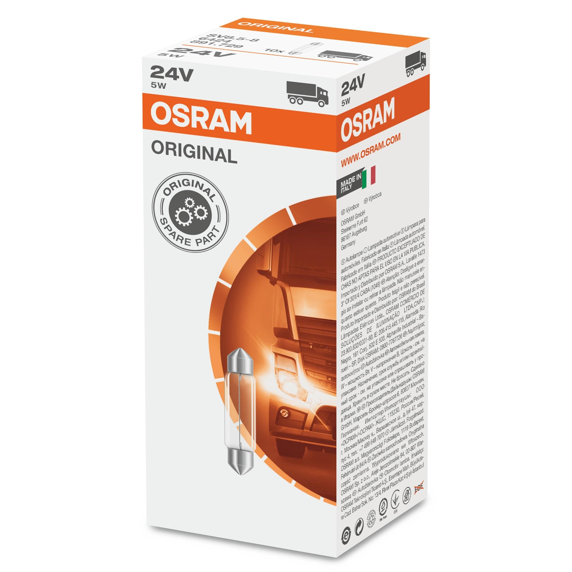 OSRAM 6424 260 SV8.5-8 Festoon Bulb 24 V 5 W (Box of 10)