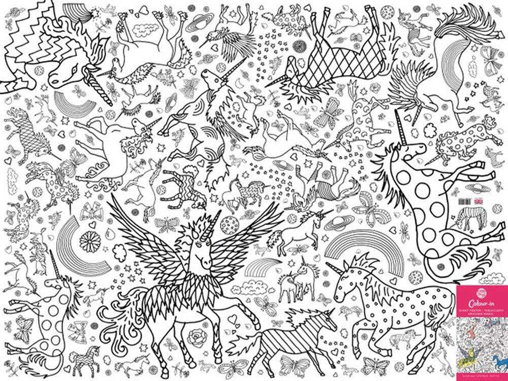 Eggnogg Colour-in Durable White Paper Poster Tablecloth 37.5-Inch by 50-Inch, Unicorn Magic, 1 Tablecloth