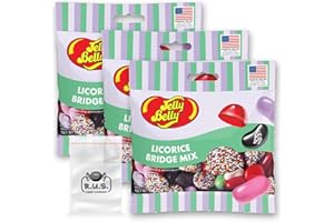 Jelly Belly Licorice Bridge Mix Candies- 3 Pack - 3.0 oz each, Gourmet Jelly Beans -The Licorice Bridge Mix includes Licorice Pastels, Licorice Buttons and more comes with with 1 R.U.S. Candy Company pocket size travel bag (Licorice Bridge)