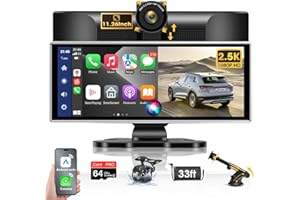 JELKUZ 2025 Exclusive 11.26'' Portable Wireless Apple CarPlay Screen for Car & Android Auto Car Stereo, 2.5K Dash Cam 1080P Backup Camera car Audio Receivers/GPS Navigation/Voice Control for All Vehicles
