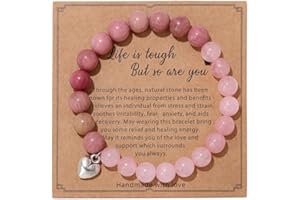 SBI Jewelry Women Pink Brown Green Heart Love Stretched Bracelet Beaded Stranded Wrap Charm Lava Stone Natural Spiritual Reli