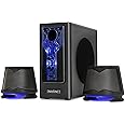 ENHANCE SB 2.1 Computer Speakers with Subwoofer - Blue LED Gaming Speakers, Computer Subwoofer System, AC Powered & 3.5mm, Volume and Bass Control, Compatible with Gaming PC, Desktop, Laptop