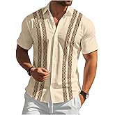 SOLY HUX Men's Button Down Shirt Geometric Print Collared Short Sleeve Casual Summer Shirts