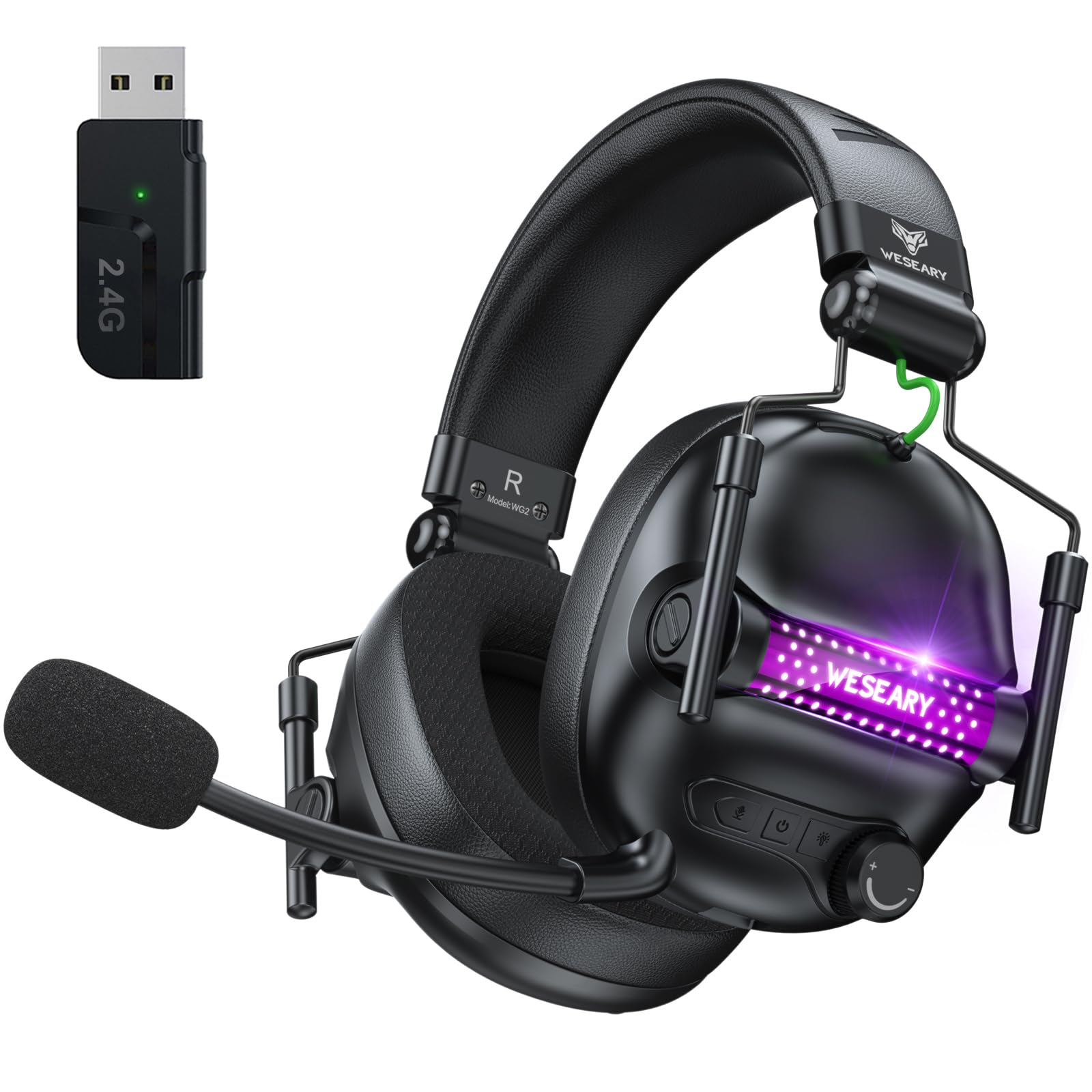 WESEARY WG2 Wireless Gaming Headphone for PS5, PS4, PC, Switch, Mac, Crystal Stereo Bluetooth Headphones, Wireless Headset 2.4GHz with Lossless Audio, 50 Hr Battery, Cool LED