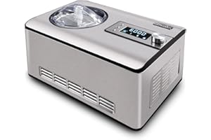KUMIO 2.2-Quart Ice Cream Maker with Compressor, No Pre-Freezing, Stainless Steel Ice Cream Maker Machine with LCD Display, Timer, 2 in 1 Ice Cream Yogurt Machine, Electric Fruit Yogurt Machine, 180W