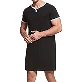 Lu's Chic Men's Nightshirt Short Sleeve Nightgown Henley Sleep Gowns Nightwear for Sleeping