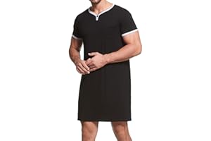 Lu's Chic Men's Nightshirt Short Sleeve Nightgown Henley Sleep Gowns Nightwear for Sleeping
