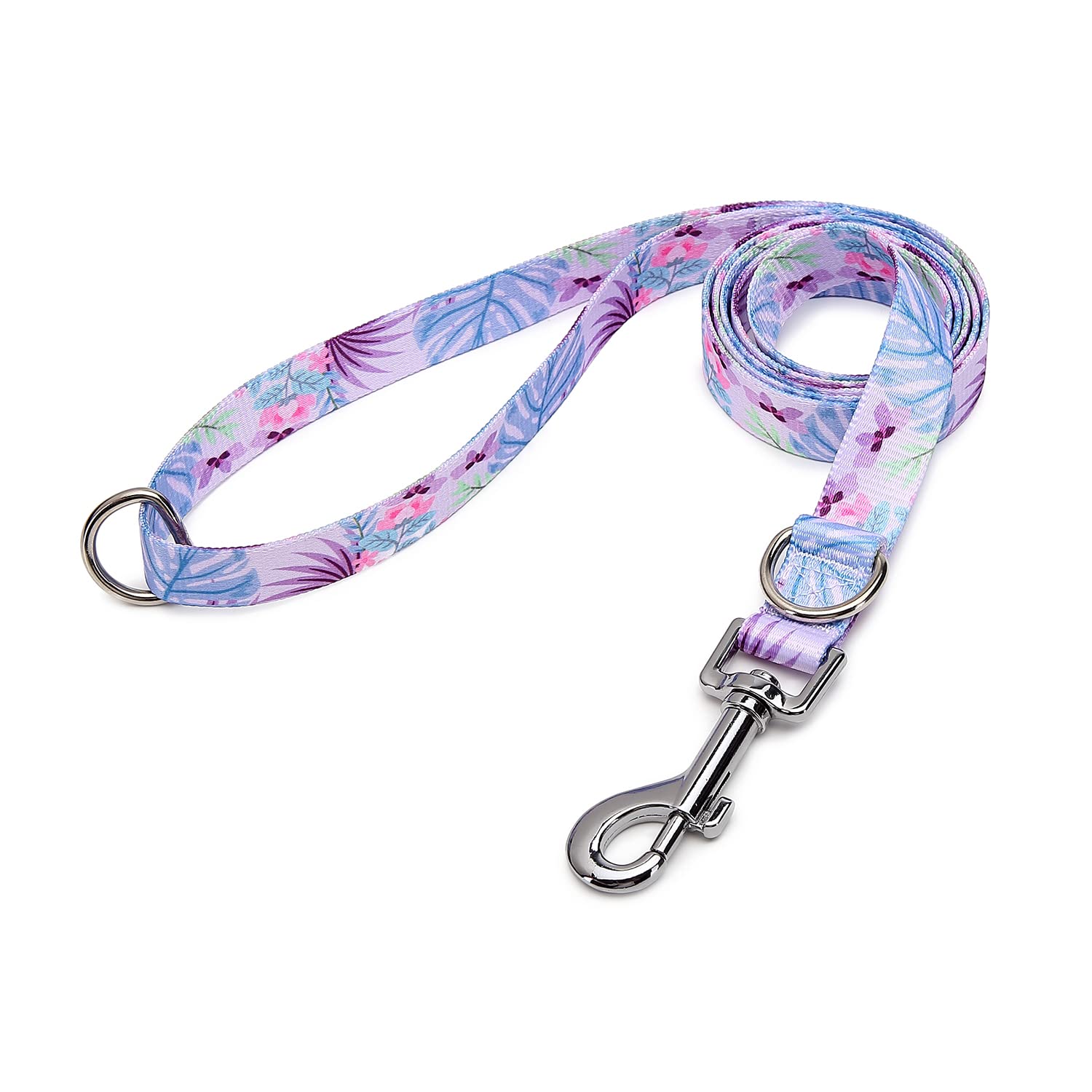 Suredoo Soft Nylon Dog Lead Leash with Colorful Patterns, Comfortable Strong Dog Training Walking Lead Leashes with 2 D-ring for Small Medium Large Dogs, (Purple Flower)