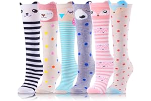 ANTSANG Kids Girls Knee High Socks Long Boot Crazy Silly Fun Gift Cute Tall Animal Socks for Child 6 Pairs