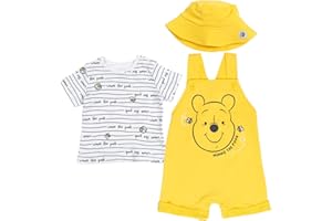 Disney Tigger Winnie the Pooh Baby French Terry Short Overalls T-Shirt and Hat 3 Piece Outfit Set Newborn to Infant
