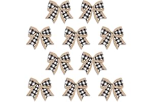 ALIBBON 10 Pcs Christmas Bows for Wreath, Christmas Wreath Bows, Black White Buffalo Plaid Snowflake Bows, Wreath Ornaments Christmas Decor, Decorative Small Burlap Bows for Christmas Party Supplies