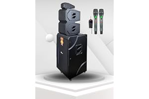 IDOLmain IPS-DJ13 Rechargable Professional PA Array, Stacked Tower Designed Speaker System with Bluetooth, 2 Wireless Handheld Microphones Wooden Black